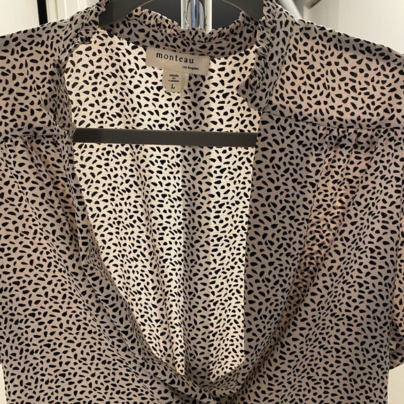 Monteau Cream Wrap Blouse with Black Dot Print - Picture 4 of 7